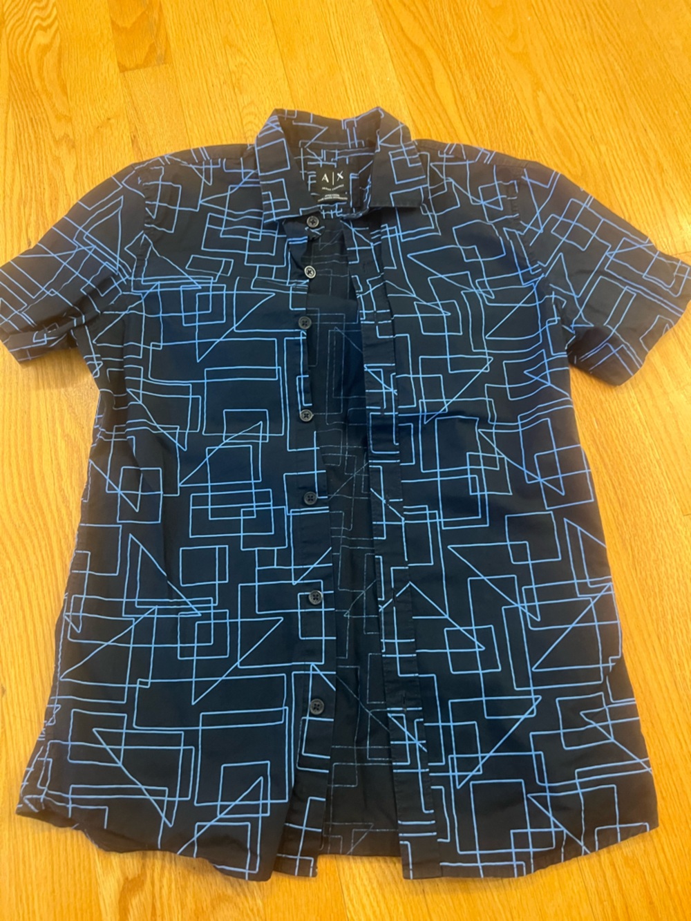 Armani Exchange Navy Button-Up Top shirt with Blue Geometric Lines